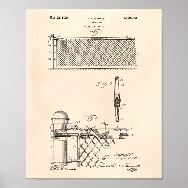 Póster Tennis Net 1934 Patent Art Old Peper (Frente)