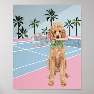 Póster Tennis Poodle Pink Watercolor