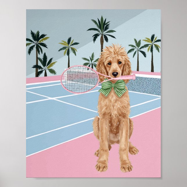 Póster Tennis Poodle Pink Watercolor (Frente)