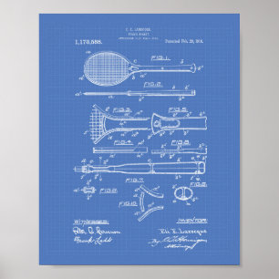 Póster Tennis Racket 1916 Patent Art - Blueprint