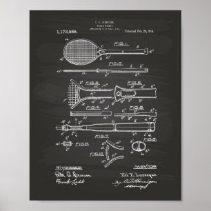 Póster Tennis Racket 1916 Patent Art - Chalkboard