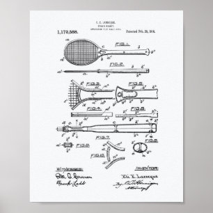 Póster Tennis Racket 1916 Patent Art - Libro Blanco
