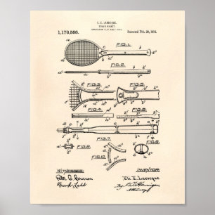 Póster Tennis Racket 1916 Patent Art - Old Peper