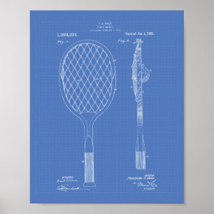 Póster Tennis Racket 1921 Patent Art Blueprint