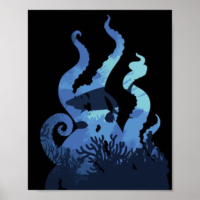 Póster Tentacles Subacuática Vida marina en el mar (Frente)