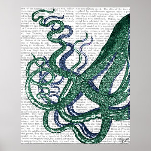 Póster Tentáculos Octopus Verde y Azul