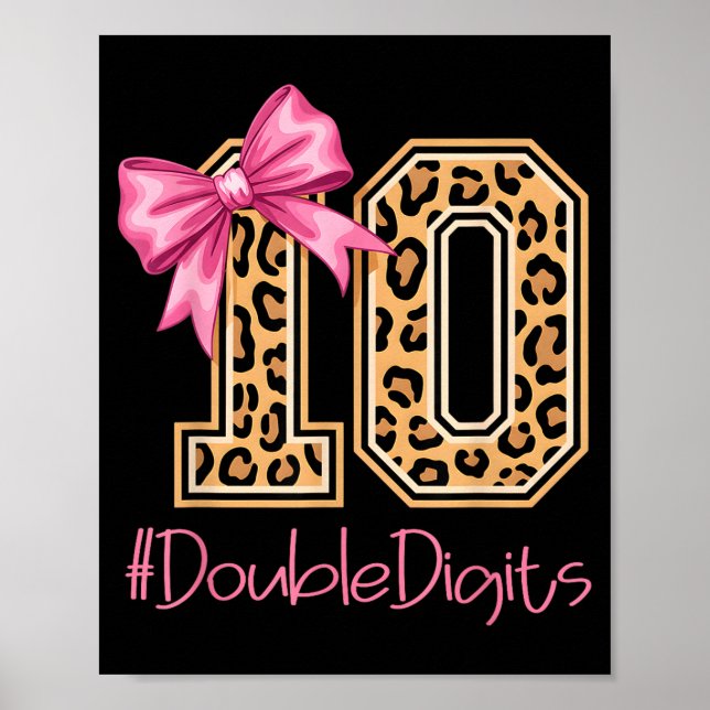 Póster Tenth Years Old Girl Birthday Bow Coquette Leopard (Frente)