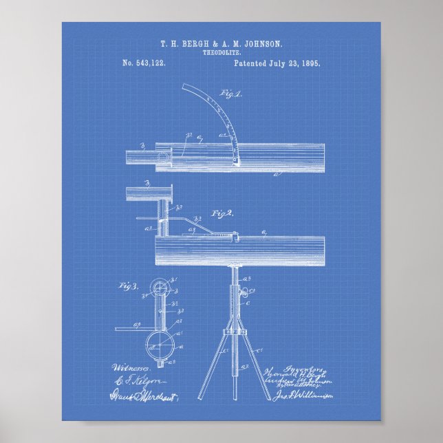 Póster Teodolita 1895 Patent Art Blueprint (Frente)