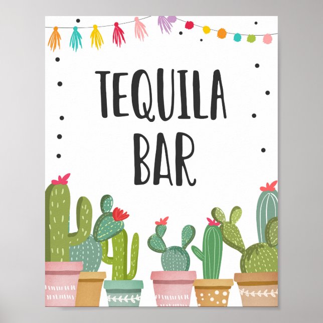 Póster Tequila Bar Fiesta Bebe Cactus Table Rótulo (Frente)