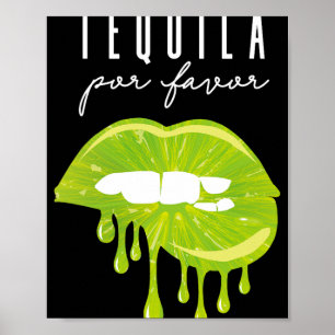 Póster Tequila Por Favor Labios De Lima Adulto Bebiendo C