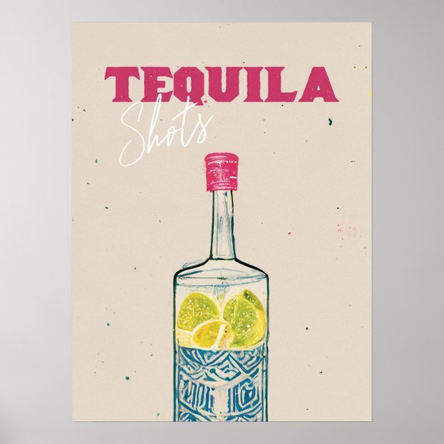 Póster Tequila Shots Retro Bar Art Pink Mexicano (Frente)