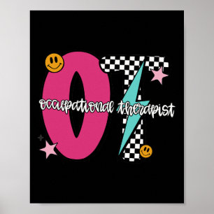 Póster Terapeuta Ocupacional Cuadrícula Retro Graduación 