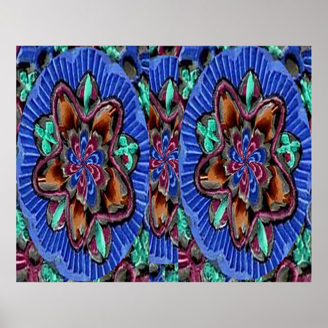 Póster Terapia curativa - Azul floral (Frente)