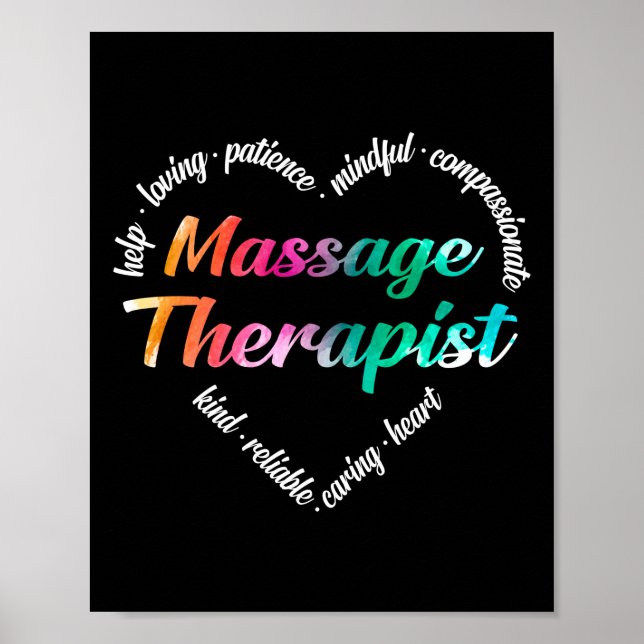 Póster Terapia de Masaje Corazón Word Nube Acuarela (Frente)
