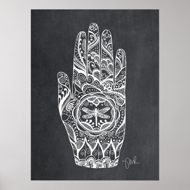Póster Terapia de Masaje Henna Dragonfly Tattoo Hand 1 (Frente)