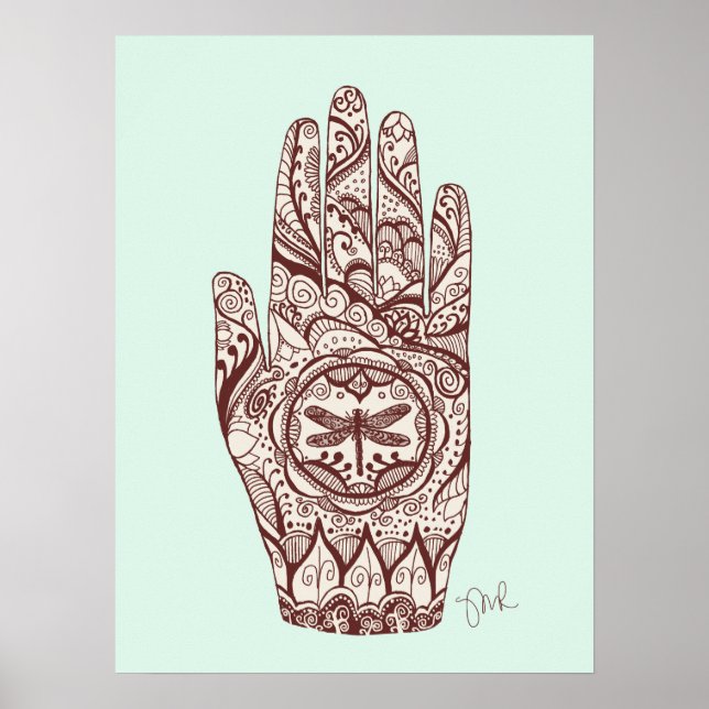 Póster Terapia de Masaje Henna Dragonfly Tattoo Hand 2 (Frente)