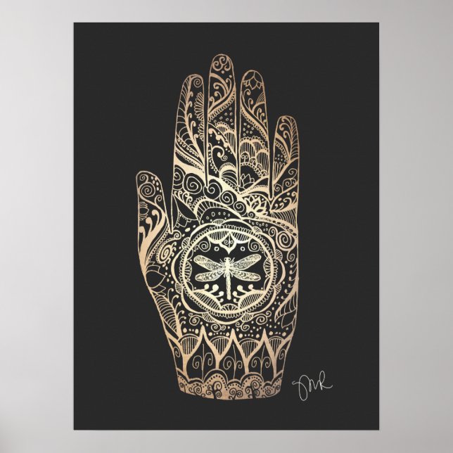 Póster Terapia de Masaje Henna Dragonfly Tattoo Hand 4 (Frente)