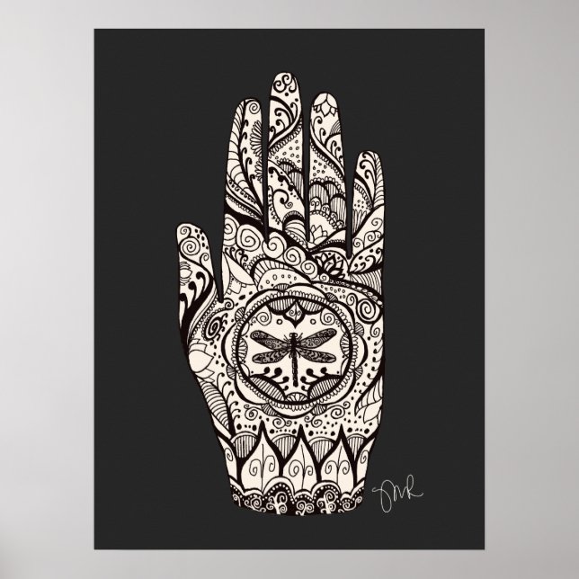 Póster Terapia de Masaje Henna Dragonfly Tattoo Mano 3 (Frente)