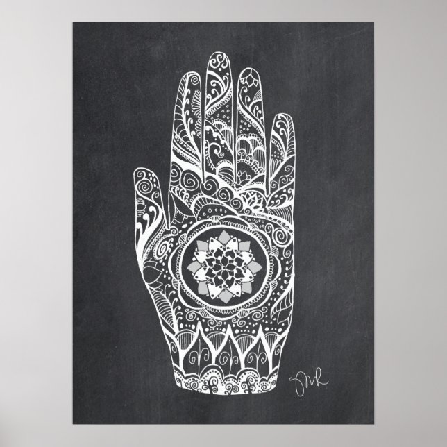 Póster Terapia de Masaje Henna Tattoo Hand Lotus (Frente)