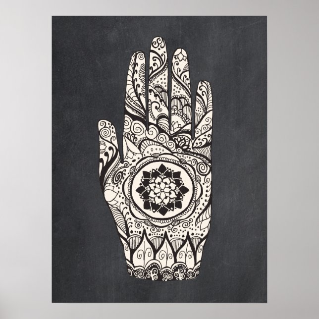 Póster Terapia de Masaje Henna Tattoo Hand Lotus Art (Frente)