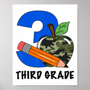 Póster Tercer Grado 3er Grado Camo Manzana Niños Chicos 
