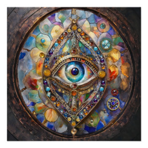 Póster Tercer Ojo en Vidrio Pintado y Bronce
