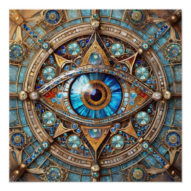 Póster Tercer Ojo - Mandala de Oro Azul Turquesa (Anverso)