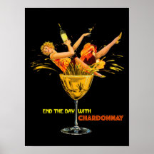 Termina El Día Con Chardonnay. Chica en vidrio.