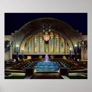 Póster Terminal de la Unión Cincinnati Ohio de noche