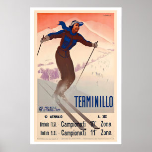 Póster Terminillo Italia Montaña Nieve Invierno Esquiador
