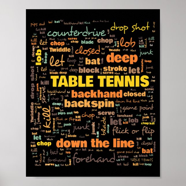 Póster Términos de terminología de tenis de mesa utilizad (Frente)
