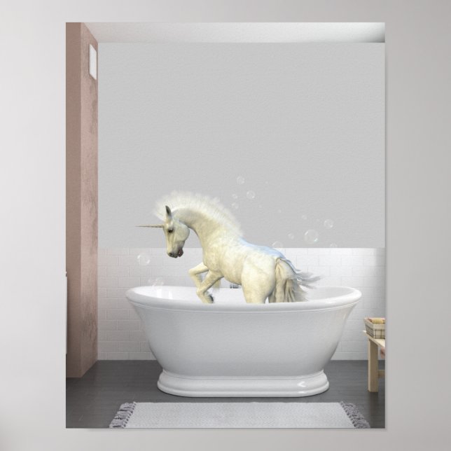 Póster Ternera de unicornio en la bañera (Frente)