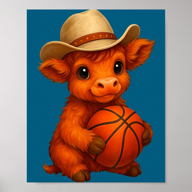 Póster Ternero de las tierras altas adorable baloncesto a (Frente)