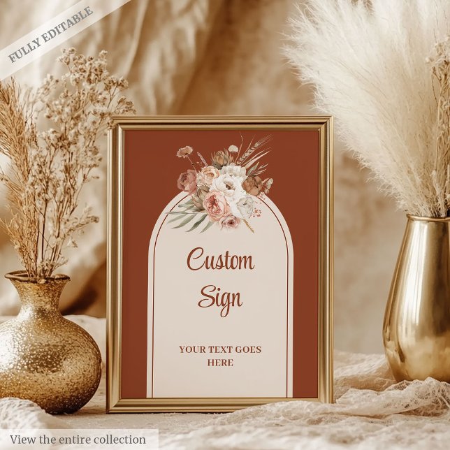 Póster Terracota de lujo Pampas Sage Boho Arch Personaliz (Luxury Terracotta Pampas Sage Boho Arch Custom Sign)