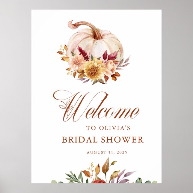 Póster Terracota de óxido floral Pampas hierba y calabaza (Frente)