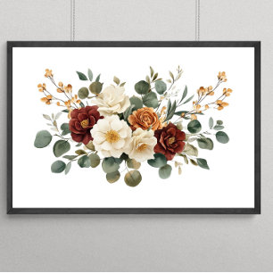 Póster Terracota Flores Botánicas Burgundy Óxido