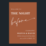 Póster Terracota La Noche Antes Del Signo De Bienvenida D<br><div class="desc">Este bonito cartel es el tono perfecto para su celebración pre-boda, con un cálido telón de fondo de terracota que aporta un toque de elegancia rústica y encanto a su evento. Este letrero, hecho con cartón o tablero de poster de alta calidad, ofrece durabilidad y un acabado pulido, asegurando que...</div>