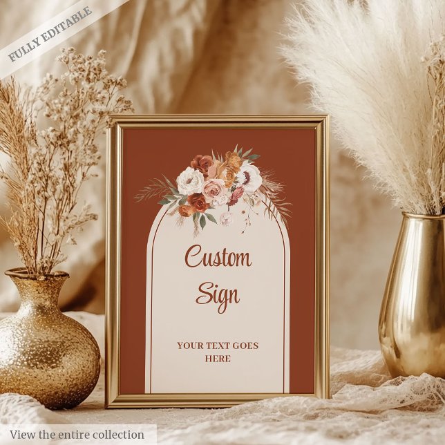 Póster Terracota moderna Pampas Sage Boho Personalizado F (Modern Terracotta Pampas Sage Boho Floral Custom Poster)
