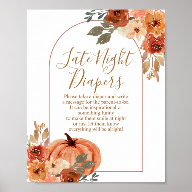 Póster Terracota Pumpkin Baby Shower Diapers nocturnos (Frente)