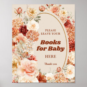 Póster Terracota retro groovy caída libros de flores para