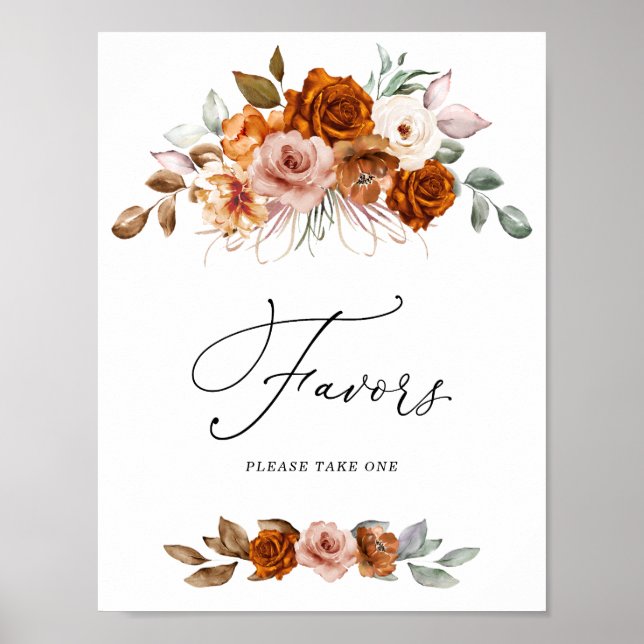 Póster Terracotta Burnt Orange Bridal Shower Favors Sign (Frente)