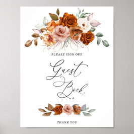 Póster Terracotta Burnt Orange Bridal Shower Guest Book