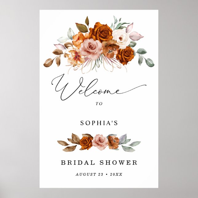 Póster Terracotta Burnt Orange Bridal Shower Welcome   (Frente)
