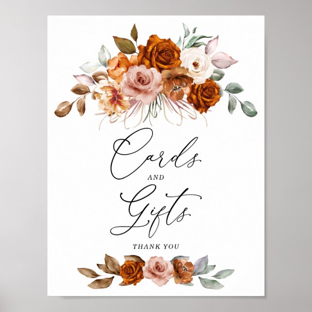 Póster Terracotta Burnt Orange Floral Cards & Gifts Sign (Frente)