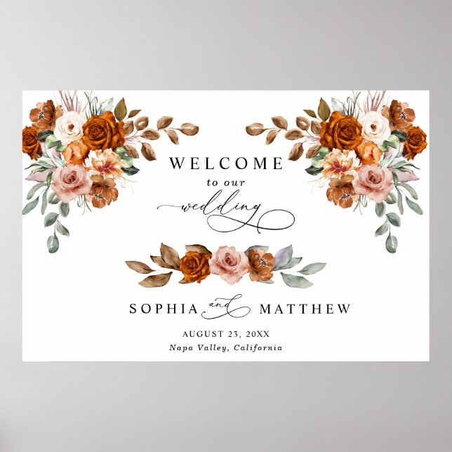Póster Terracotta Burnt Orange Floral Wedding (Frente)