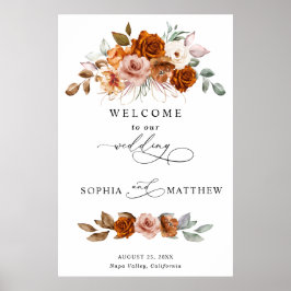Póster Terracotta Burnt Orange Floral Wedding