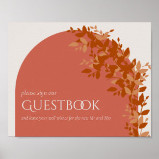 Póster Terracotta deja el Rótulo moderno Boda Guestbook