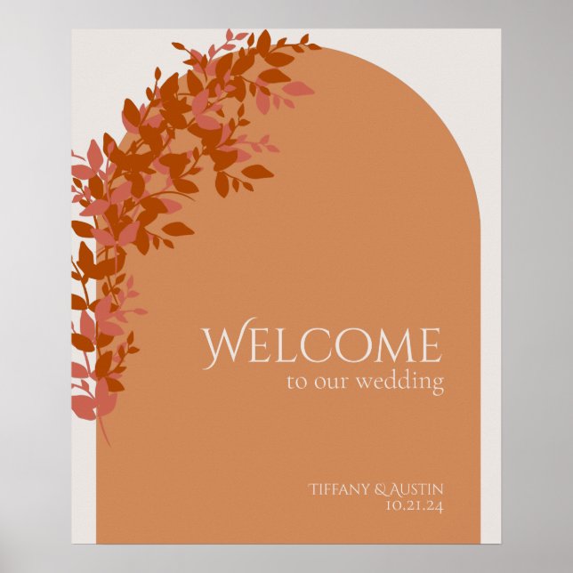 Póster Terracotta deja moderno signo de bienvenida Boda (Frente)