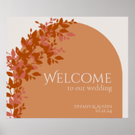 Póster Terracotta Leaves Modern Wedding Welcome Sign