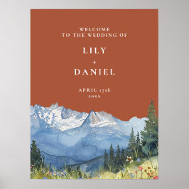 Póster Terracotta Mountain Floral Wedding Welcome Sign